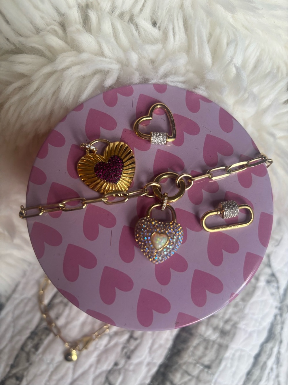 Hillberg and Berk chain clip necklace and heart charms 14k gold